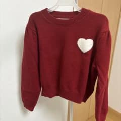 ワインレッド ニットセーター ハート刺繍のサムネイル