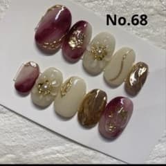 ネイルチップ　No.68 ぷっくりフラワー　ニュアンス　ミラーネイル　ぷっくりのサムネイル