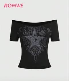 ROMWE スタープリント 半袖カットソー ブラック Lのサムネイル