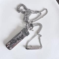 DIESEL【廃盤 希少】 シルバー ロゴ ネックレス プレート バー Y2K 
