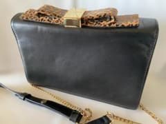 SEE BY CHLOE チェーンショルダーバッグ レオパード リボン 黒のサムネイル