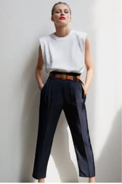 お値下げ！ZARA   ラフィアベルト付きパンツブラックのサムネイル