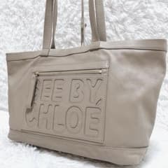 SEE BY CHLOE トートバッグ レザー グレージュ ロゴ 肩掛け A4可 SEE BY CHLOE トートバッグ レザー グレージュ ロゴ 肩掛け A4可