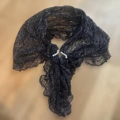 結婚式 ストール ドレスショール パールフック レース フリンジ 黒 ラメのサムネイル
