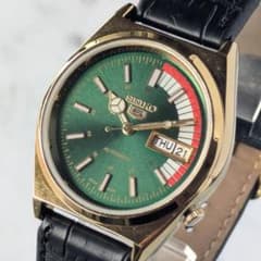 稼働品 SEIKO セイコー5 自動巻き 80s ヴィンテージ グリーン文字盤