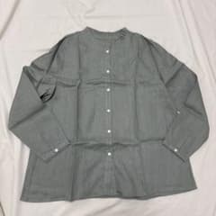 fallin&co ハンドメイド リネン100% 長袖ブラウス グレーグリーンのサムネイル