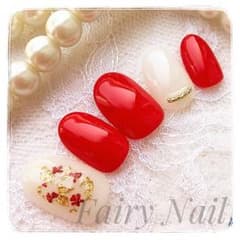 No.005❤可愛い大人レッドの小花ネイル❤☆*。のサムネイル