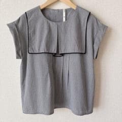 fig London 黒 セーラーカラー ブロックチェック 半袖 ブラウス - メルカリ