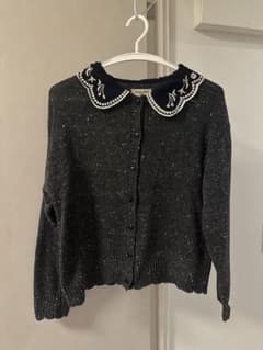 Samansa Mos2 刺繍襟付き ニットカーディガン ブラック SM2のサムネイル