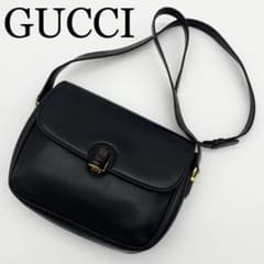GUCCI ショルダーバッグ バンブー インターロッキング レザー ネイビー