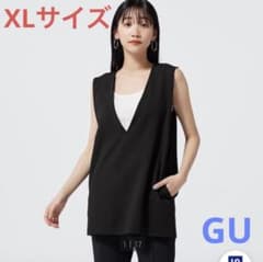 [新品]GU  カットソーVネックベスト　ブラック　XLサイズのサムネイル