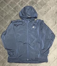 adidas フード付きナイロンジャケット ネイビー - メルカリ