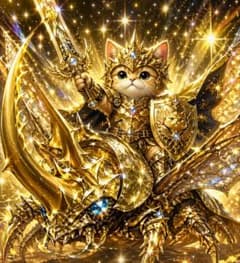 特別価格★【原画】『苔むした戦士メイガス』（ペルシャ猫　絵画　入賞作品　騎士） ゴールドの猫騎士イラストポスターa4額付き発送 - メルカリ