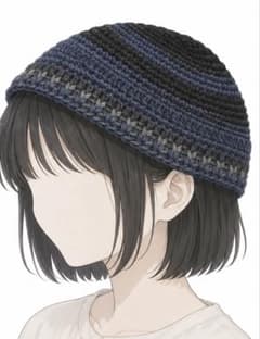 クラッシャーハット　クロシェハット　ビーニー　ハンドメイド　ブラック　ブルーのサムネイル