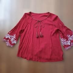 刺繍入り タッセル付き チュニック レッドのサムネイル