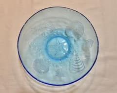 青いガラスの器　海 貝殻模様 ボウルと皿セット マリンブルー　北欧食器 青いガラスの器 海 貝殻模様 ボウルと皿セット マリンブルー 北欧食器
