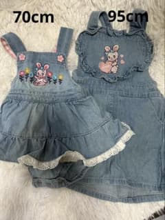 SWIMMER刺繍デニムサロペットワンピース 2枚set