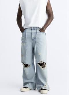 大幅値下げ中‼️【完売品】ZARA スーパーダメージバギーデニム 42 