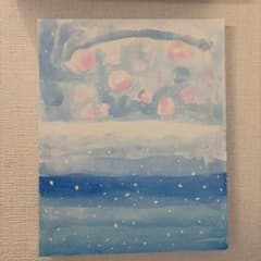 抽象画 水彩画風 ブルー ピンク キャンバスアートのサムネイル