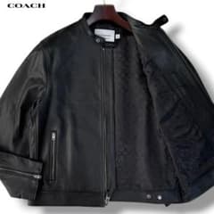 極美品✨COACH レザージャケット シグネチャー 総柄 ラムレザー ブラック 未使用級 COACH 現行 ラムレザー シグネチャー レザージャケット 黒 XL