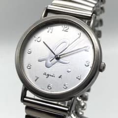 稼働】 アニエスベー 腕時計 V701-6190 シルバー文字盤 ラウンド