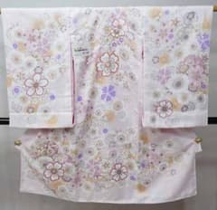 お宮参り 産着 女児 合繊 のしめ 金駒縫 綸子地 淡いピンク色 NO40799 お宮参り 産着 女児 合繊 のしめ 金駒縫 綸子地 淡いピンク色 NO40799