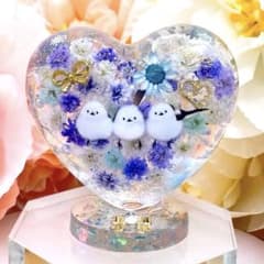No710 ぷっくりハート大 オルゴナイト シマエナガ☆アクアマリン