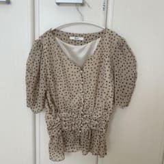 ベージュ ドット柄 半袖ブラウス　ECLIN
