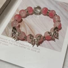 ハンドメイド アクセサリー ガラスビーズ ブレスレット ピンク ①