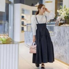 bluelea ドットジャガードサスペンダースカート ブルレア bluelea ドットジャガードサスペンダースカート Sサイズ 黒