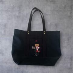 極美品 ポロラルフローレン ポロベア 刺繍 キャンバス トートバッグ ネイビーのサムネイル