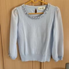LAISSE PASSE ビジューネック シフォン袖 ニット ライトブルーのサムネイル