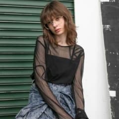 【forksy.】ニュアンス柄コード刺繍シアーロングTシャツのサムネイル