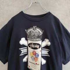 00s STUSSY ステューシー スプレー缶プリントTシャツ ネイビー L