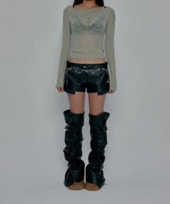 GILAARCHIVE SHIRRING LEATHER SHORTS