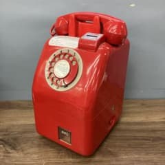 4F 昭和レトロ 当時物 赤電話 公衆電話 貯金箱 10円玉 ダイヤル式 置物