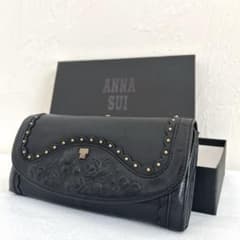 アナスイ ANNA SUI 長財布 レザー 黒 がま口 バタフライ 花柄 箱付