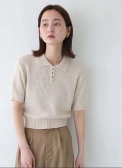 CLEIO 地柄編み半袖ポロニットのサムネイル