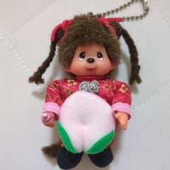 【 横浜限定】 飲茶モンチッチのマスコット キーホルダー　チャイナ服　桃まんのサムネイル