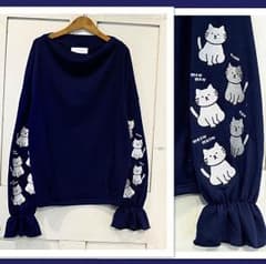ラス1！完売！新品タグ付rivet&surgeねこ刺繍キャンディ袖プルオー バーのサムネイル