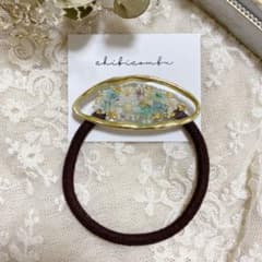 ハンドメイド レジン お花　ヘアゴム　ポニーフック　ブローチ　no.222のサムネイル