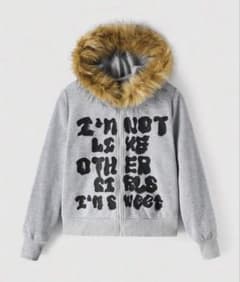 SHEIN シーイン裏起毛 ファー付き ジップアップパーカー グレーのサムネイル