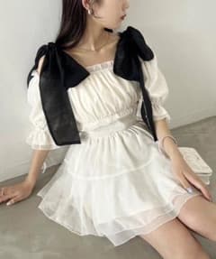 オフショル チュニック 半袖 リボン付きのサムネイル