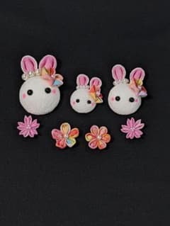 ハンドメイドつまみ細工うさぎ大、中、小、極小小花、極小桜