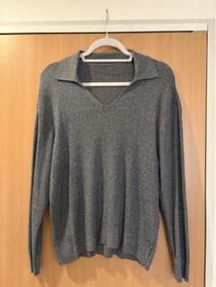 UNIQLO スキッパーカラー リブニット グレー XLのサムネイル