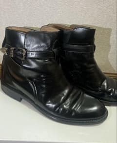 メンズ ブラック レザー ベルト ショートブーツ