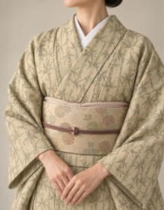 着物 小紋 黄色系 竹文様 上品　身丈158 裄丈63.5. K021のサムネイル