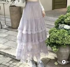 チュール ロングスカート グレーのサムネイル