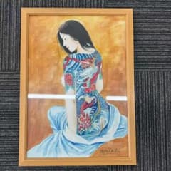 龍泉 リュウセン Ryu sen 額縁 刺青 菊と龍 水彩画 在銘 艶絵 龍泉 リュウセン Ryu sen 額縁 刺青 菊と龍 水彩画 在銘 艶絵 - メルカリ