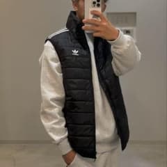 adidas ブラック キルティングダウンベスト L